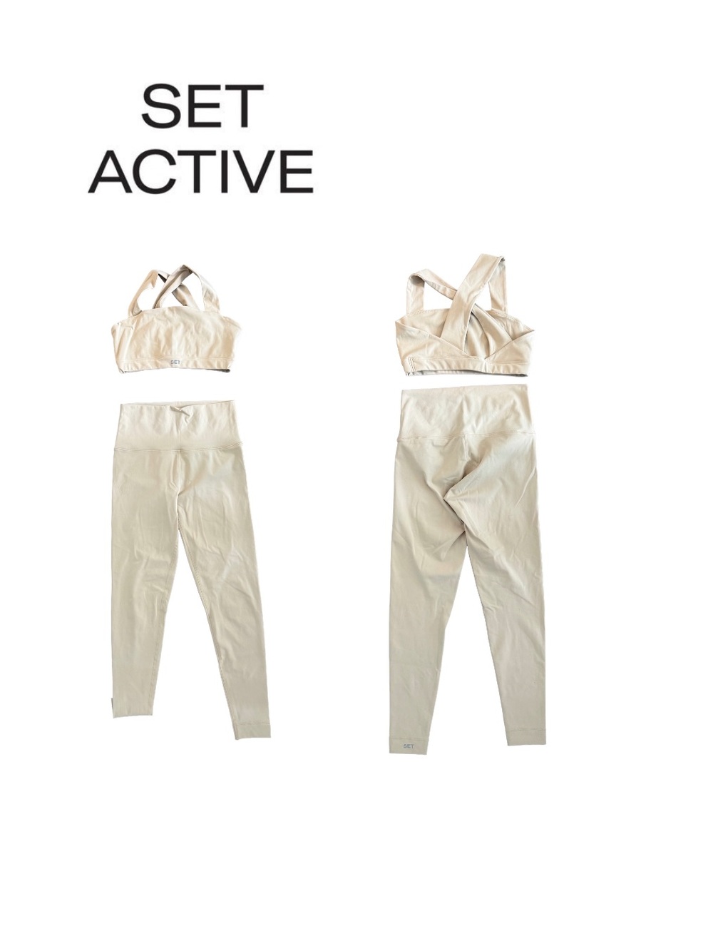 SET Active Cream High-Waist Leggings with Cross-Back Sports Bra Set